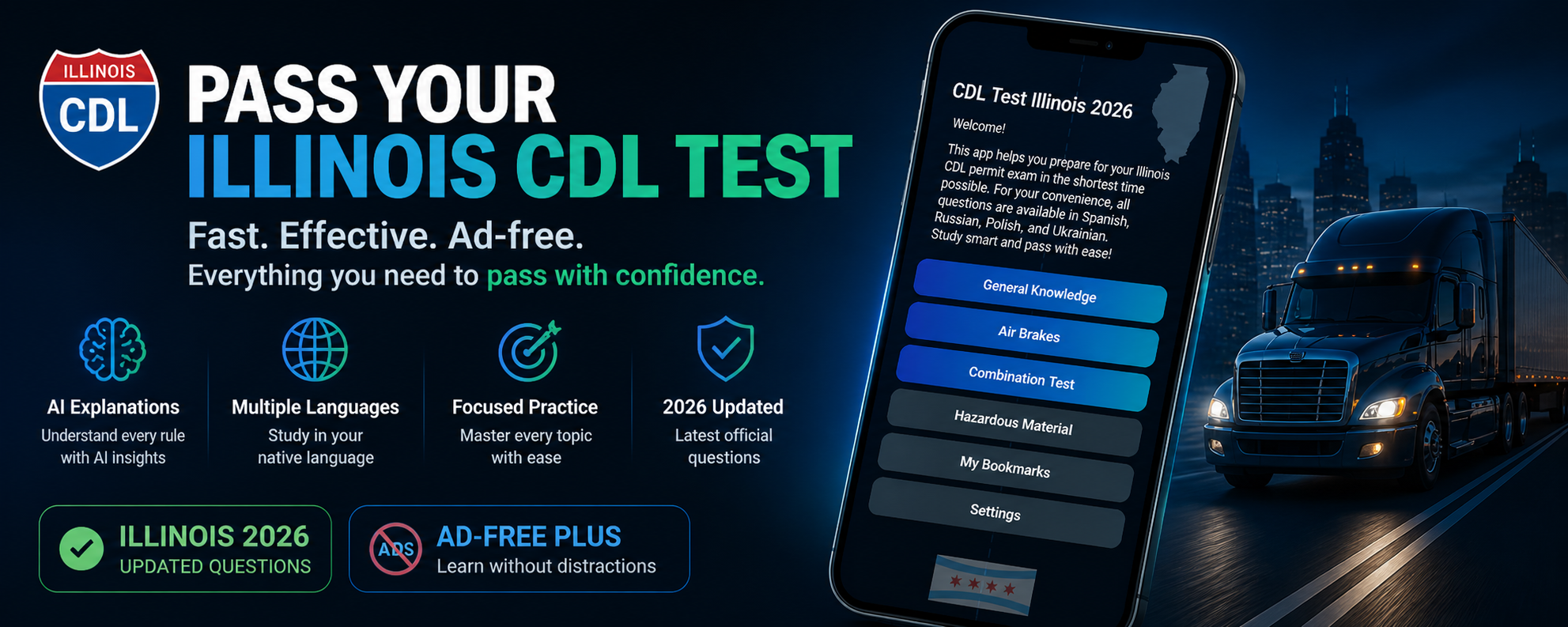 CDL Test Illinois 2026 promotional banner
