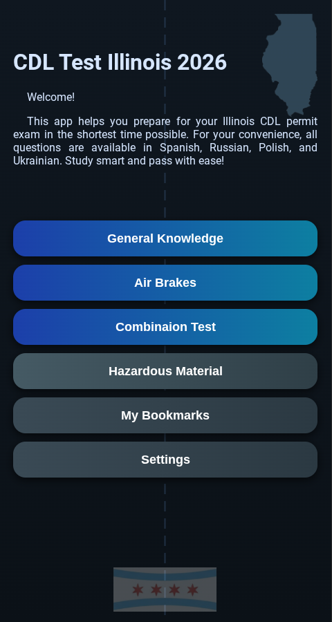 CDL Test Illinois 2026 home screen